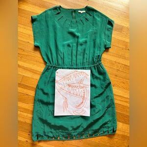 Broadway & Broome Kelly green silk mini dress geometric cut-outs Celtic 0 XS